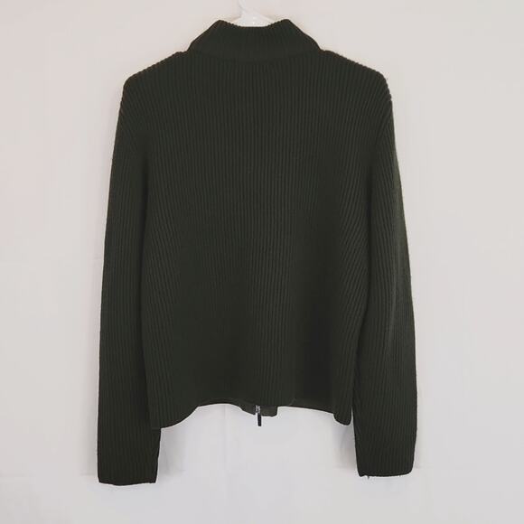 Valerie Seperates Forest Green Leather & Merino Wool Blend Sweater LG Front Zip - Picture 3 of 7